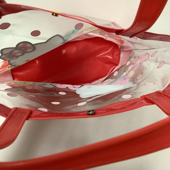 Vintage 1995 Hello Kitty Clear Plastic Tote Bag Red Dots Tropical Flowers Birds - Picture 9 of 16
